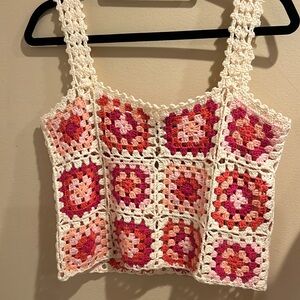 Fore Knit Crochet Pink And Cream Top Sz S/M